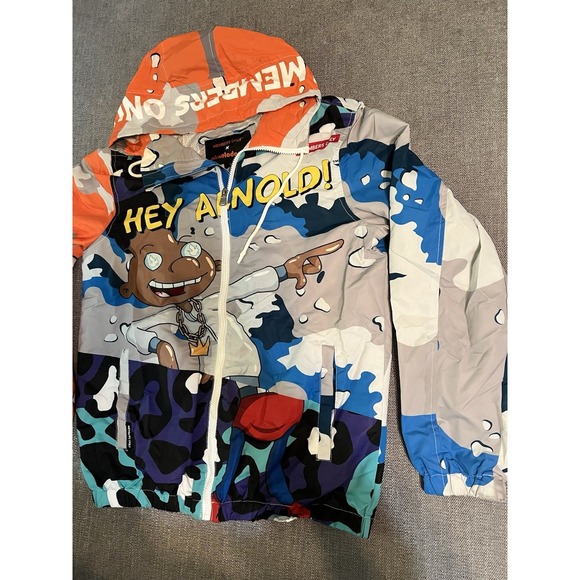 Members Only Nickelodeon Hey Arnold Full Zip Windbreaker Jacket Hooded Size S - Picture 4 of 14